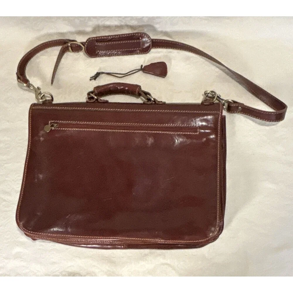 Cenzo Italian Leather Briefcase Messenger Bag Floto Laptop Case Satchel Brown WR